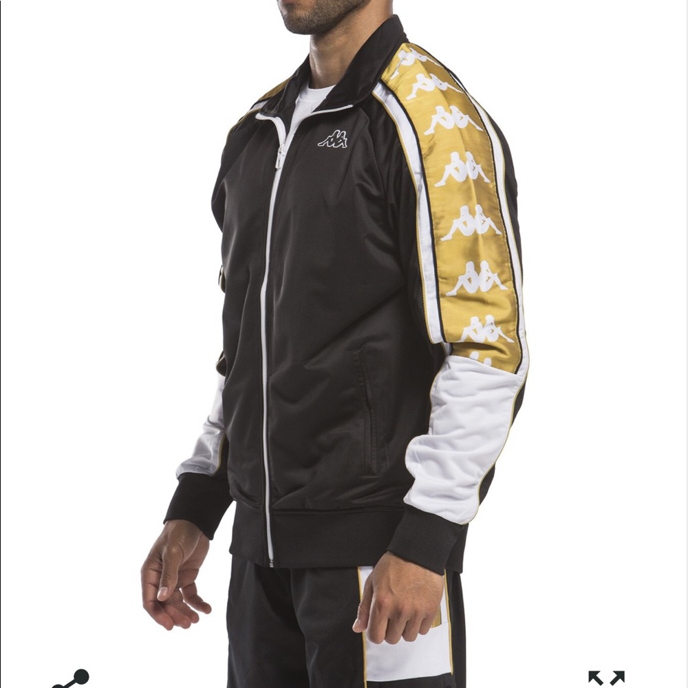 Kappa 222 BANDA Black, Gold, and White Jacket